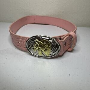 Nocona Belt Girls Mauve/Pink Horse Riding Buckle Western Cowgirl Leather Read